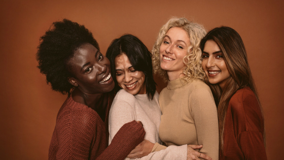 group of cheerful middle age women